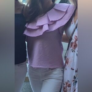 Pink stripe one shoulder top